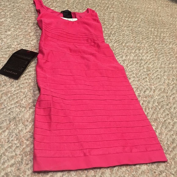 SOLD Bebe Hot pink magenta back cut out shine dres - Picture 4 of 7